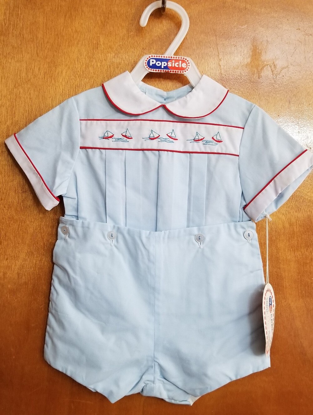 Vtg Popsicle Baby Boy Blue Romper Nautical Sailboat Heirloom Bobby Suit 18M NWT